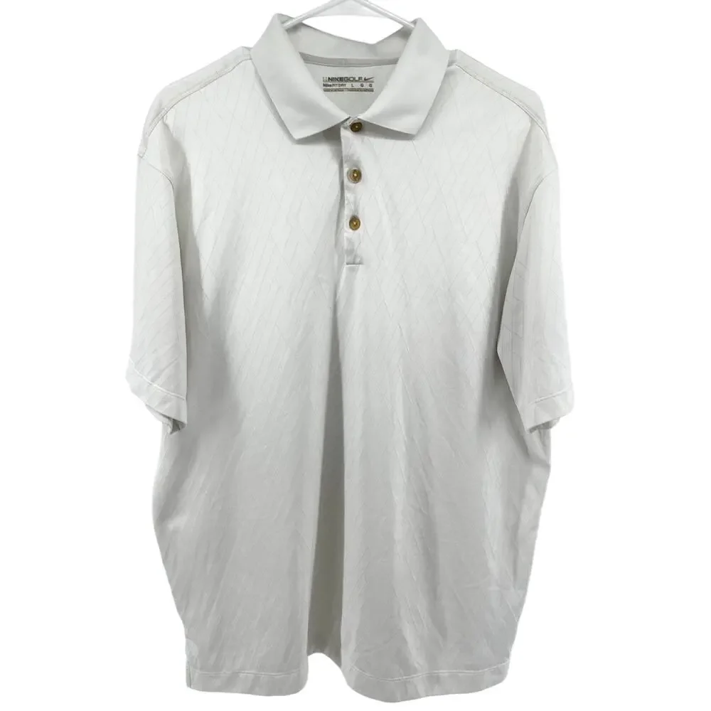 Nike Golf Fit Dry Polo Shirt Perforated Diamond Breathable Athletic White Large
